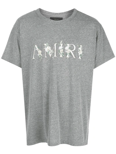 Amiri Floral Logo Print Crewneck T-shirt In Grey
