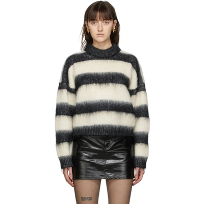 Saint Laurent Black & White Mohair Striped Sweater