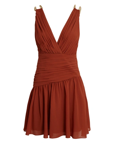 Aiifos Emily Pleated Chiffon Mini Dress In Orange