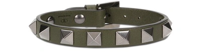 Valentino Garavani Garavani Studs Leather Bracelet In Olive Green