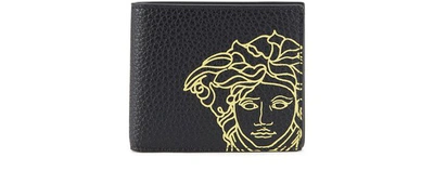 Versace Medusa Stamped Card Case In Nero Lemon Oro