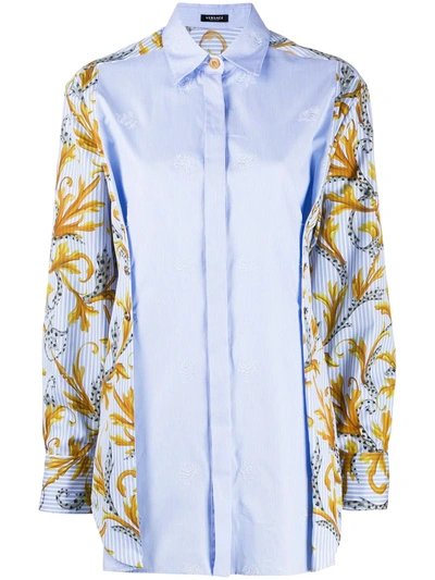 Versace Panelled Cotton Shirt In F Do Azzurro Oro
