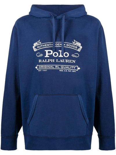 Polo Ralph Lauren Logo Print Hoodie In Blue