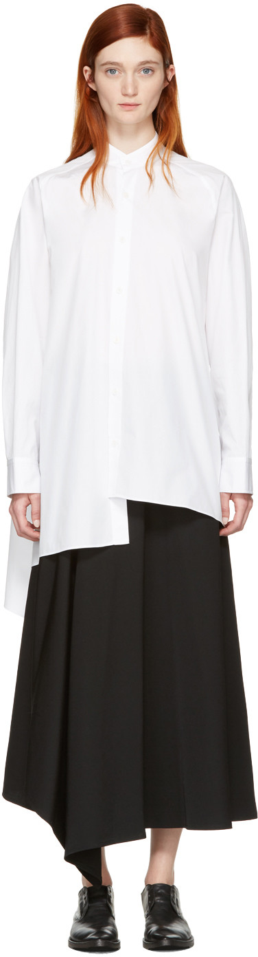 Yohji Yamamoto Cotton Poplin Open-back Blouse In White | ModeSens