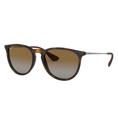 Ray Ban Erika Classic Sunglasses Gunmetal Frame Brown Lenses Polarized 54-18 In Light Havana