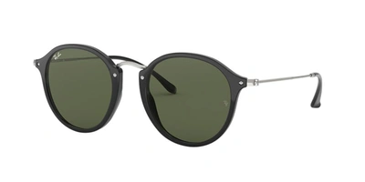 Ray Ban Round Fleck Sunglasses Silver Frame Green Lenses 49-21