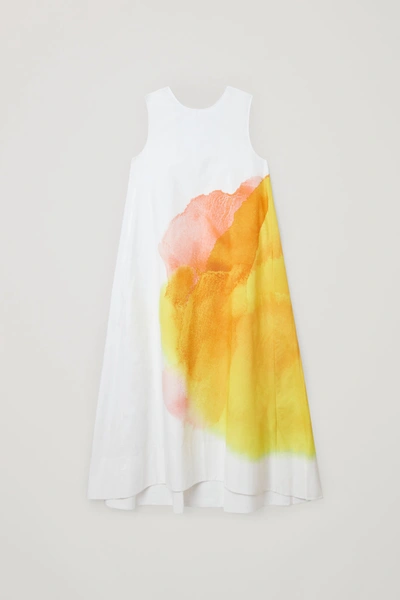 Cos Cotton Watercolor Print Maxi Dress In White