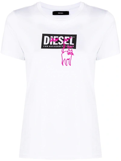 Diesel T-shirt In Cotton With Cat Logo In White