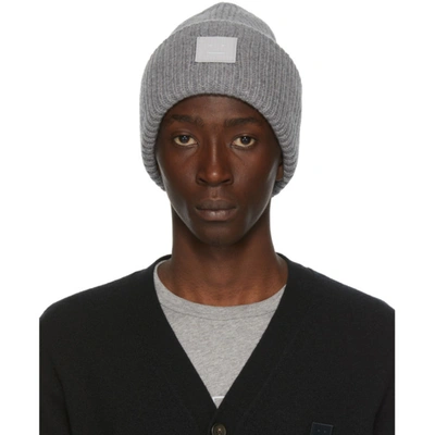 Acne Studios Pansy Face Patch Wool Beanie In Grey Melange