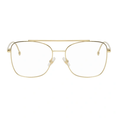 Fendi Gold Aviator Glasses In 0j5g Gold