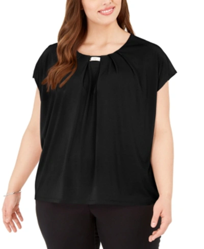 Adrienne Vittadini Plus Size Knit Crepe Layering Top In Black