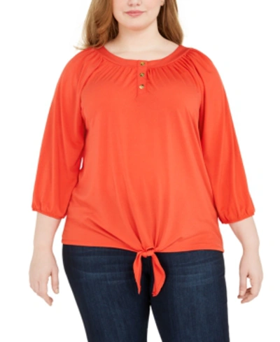 Adrienne Vittadini Plus Size Dot-print Top In Poppy Red