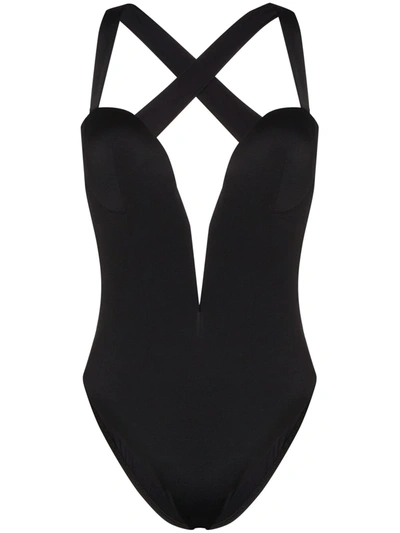 Versace Black Plunging Neckline Swimsuit