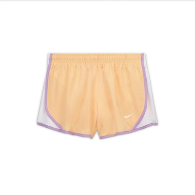 Nike Dri-fit Tempo Big Kids' Running Shorts In Orange Chalk,white,violet Star,white