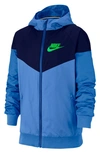 Nike Kids' Windrunner Water Resistant Hooded Jacket In Blue/green