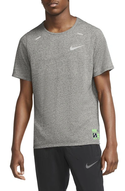 Nike Dri-fit Rise 365 Future Fast Running T-shirt In Dark Grey Heather,blue Void