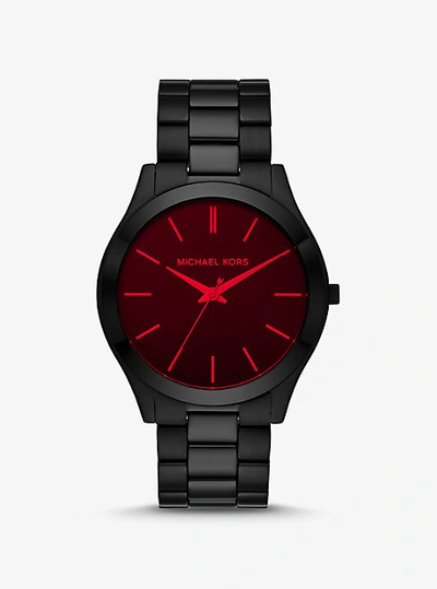 Michael Kors Slim Runway Black-tone And Red Crystal Watch In Red   / Black