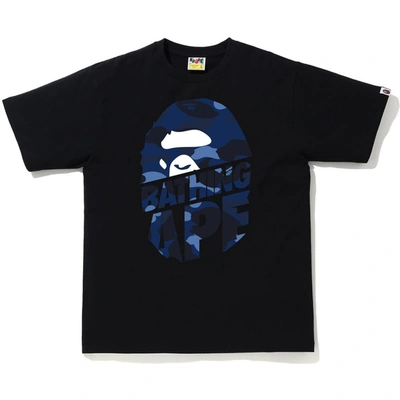 Pre-owned Bape Color Camo Peek Ape Head T-shirt Black/navy