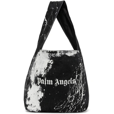 Palm Angels Logo-print Splattered Denim Shoulder Bag In Black