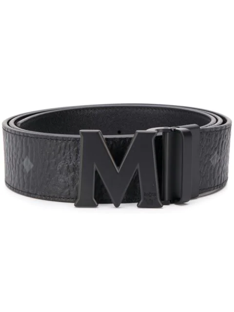 Mcm Claus Logo-detail Reversible Coated-canvas Belt In Bk001 Black ...