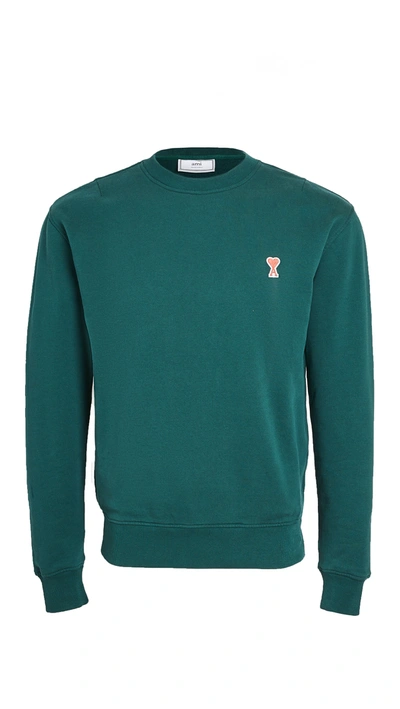 Ami Alexandre Mattiussi Heart Logo Crew Neck Sweatshirt In Verde