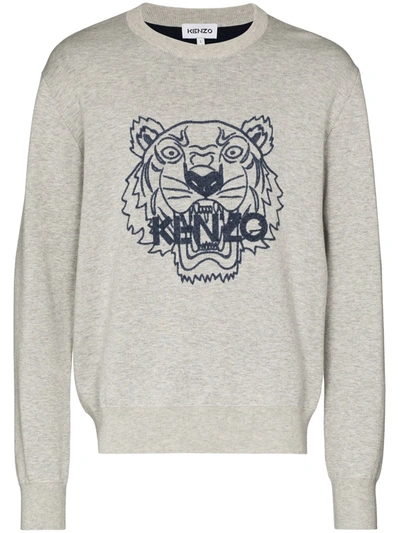 Kenzo Logo-tiger Wool And Cotton Sweater In Grey