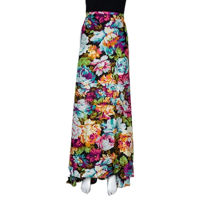 Pre-owned Kenzo Multicolor Floral Print Silk Maxi Skirt M