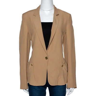 Pre-owned Kenzo Camel Textured Crepe Single Button Blazer M In Beige