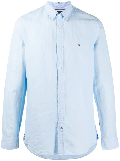Tommy Hilfiger Button-down Embroidered Logo Shirt In Blue