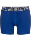 Versace Gold Trim Logo Boxers In Blue