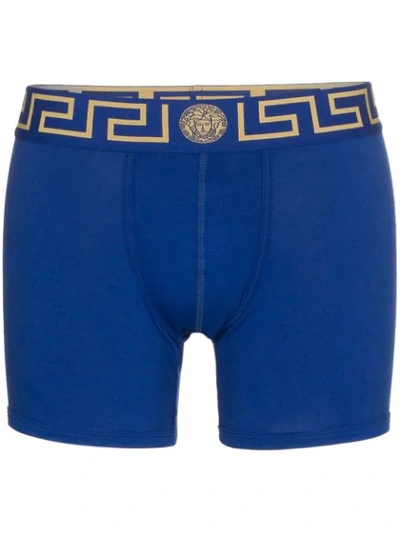 Versace Gold Trim Logo Boxers In Blue