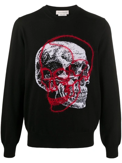 Alexander Mcqueen Skull-embroidered Wool Sweater In Black