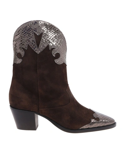 Paris Texas Suede Ankle Boots In Brown And Grey