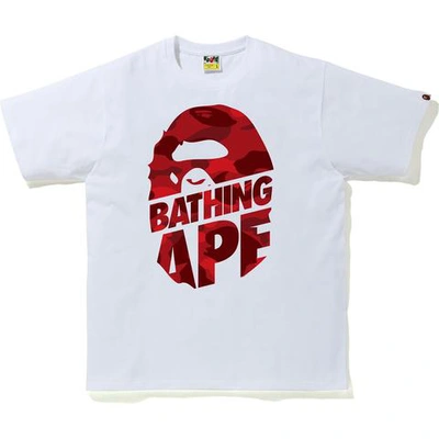 Pre-owned Bape Color Camo Peek Ape Head T-shirt White/red