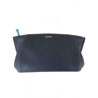 Pre-owned Cartier C Leather Clutch Bag In Anthracite