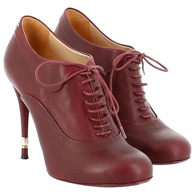 Pre-owned Chanel Leather Lace Ups In Burgundy