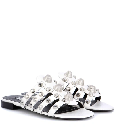 Balenciaga Giant Studded Metallic Textured-leather Sandals In Silver |  ModeSens