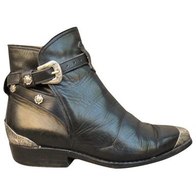 Pre-owned Sartore Leather Western Boots In Black