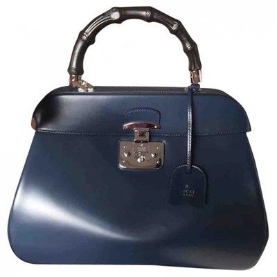 Pre-owned Gucci Bamboo Leather Handbag In Blue