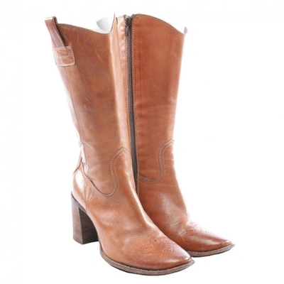 Pre-owned Moma Leather Cowboy Boots In Brown