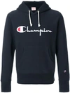 Champion Logo Patch Hooded Sweatshirt In Blue