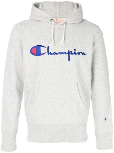 Champion Reverse Weave Hoodie With Large Logo In Gray - Gray In Grey