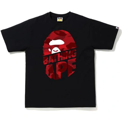 Pre-owned Bape Color Camo Peek Ape Head T-shirt Black/red