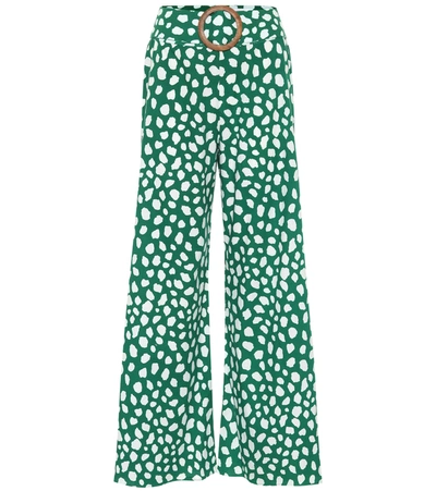 Alexandra Miro Claudia High-rise Printed Cotton Flared Pants In Green