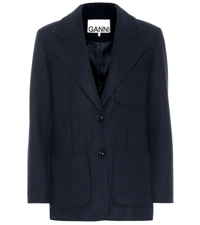 Ganni Wool-blend Jacket In Blue