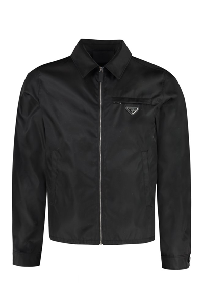 Prada Zipped Logo Shirt Jacket In Black
