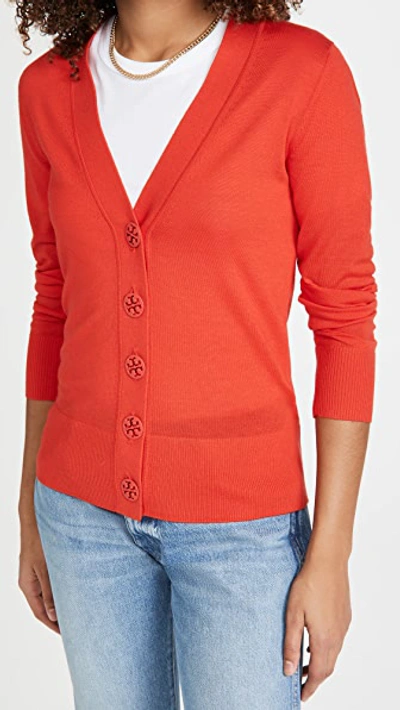 Tory Burch Simone Button-front Wool Cardigan In Red