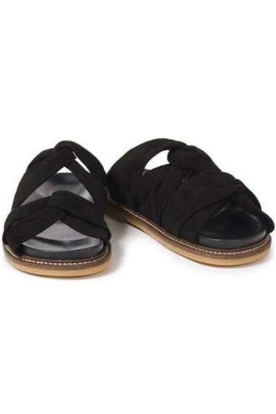 Ganni Anoush Twisted Suede Slides In Black