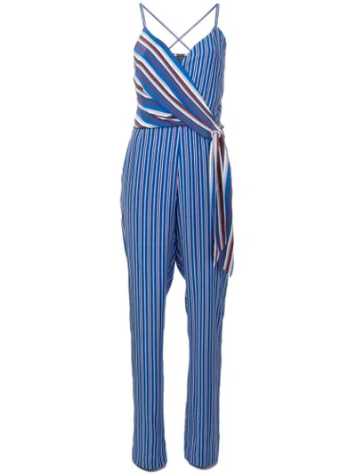 Rag & Bone Felix Mixed-stripe Sleeveless Wrap Jumpsuit In Blue