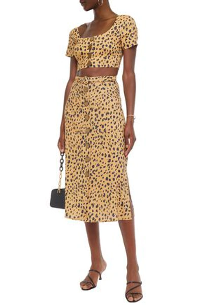 Nicholas Cropped Leopard-print Tencel-blend Top In Mustard